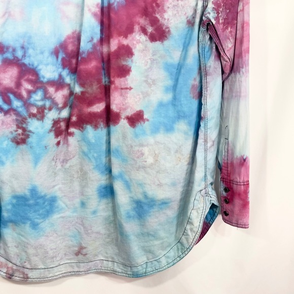 Free People Medium Top Handmade Tie Dye Button Down Long Sleeve Purple Blue 1195 - Picture 11 of 11